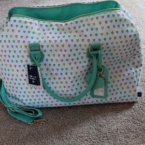 Roller Rabbit Multicolor Heart Print Weekender in Teal Trim